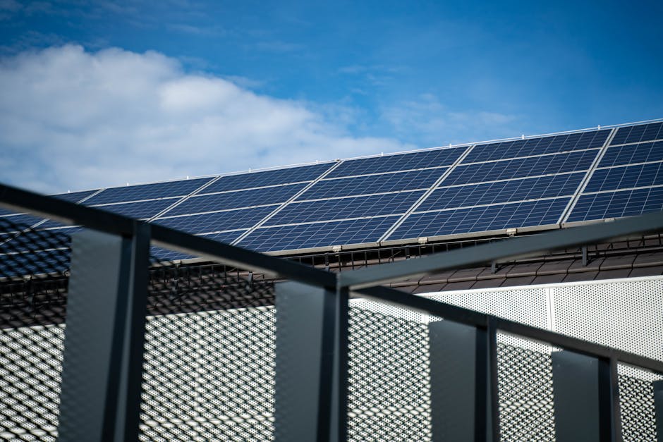 Sun shining on a modern solar roof installation